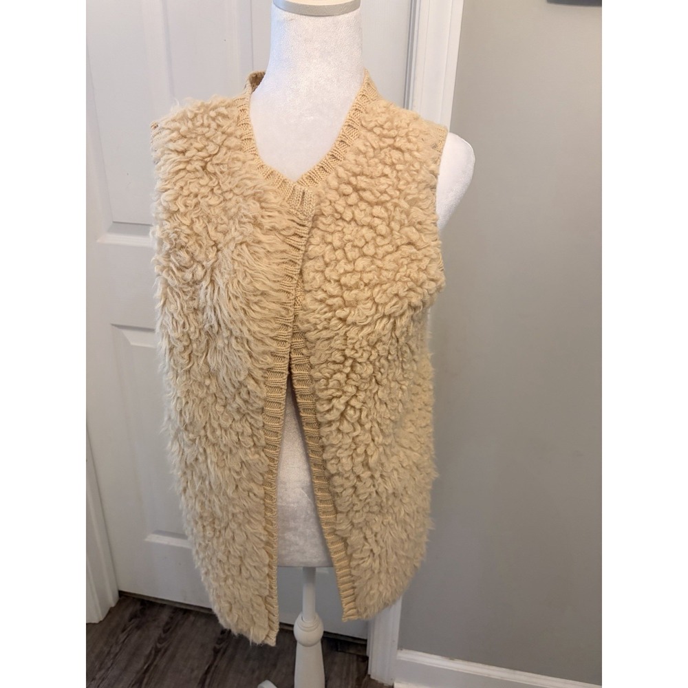 Xhilaration Cozy Faux Fur Knit Sweater Vest Open Front Beige L Indie Sleaze Boho